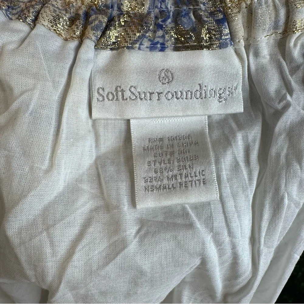 Soft Surroundings silk blend blue paisley metalic gold Pleated‎ Midi Skirt NWOT